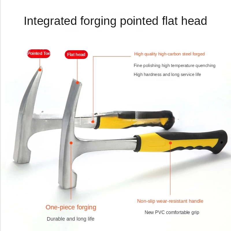 Imagem -04 - Martelo Geológico Profissional para Exploração Geológica Ferramenta Multifuncional Cabeça Plana Apontada Martelo de Pedreiro Mineração