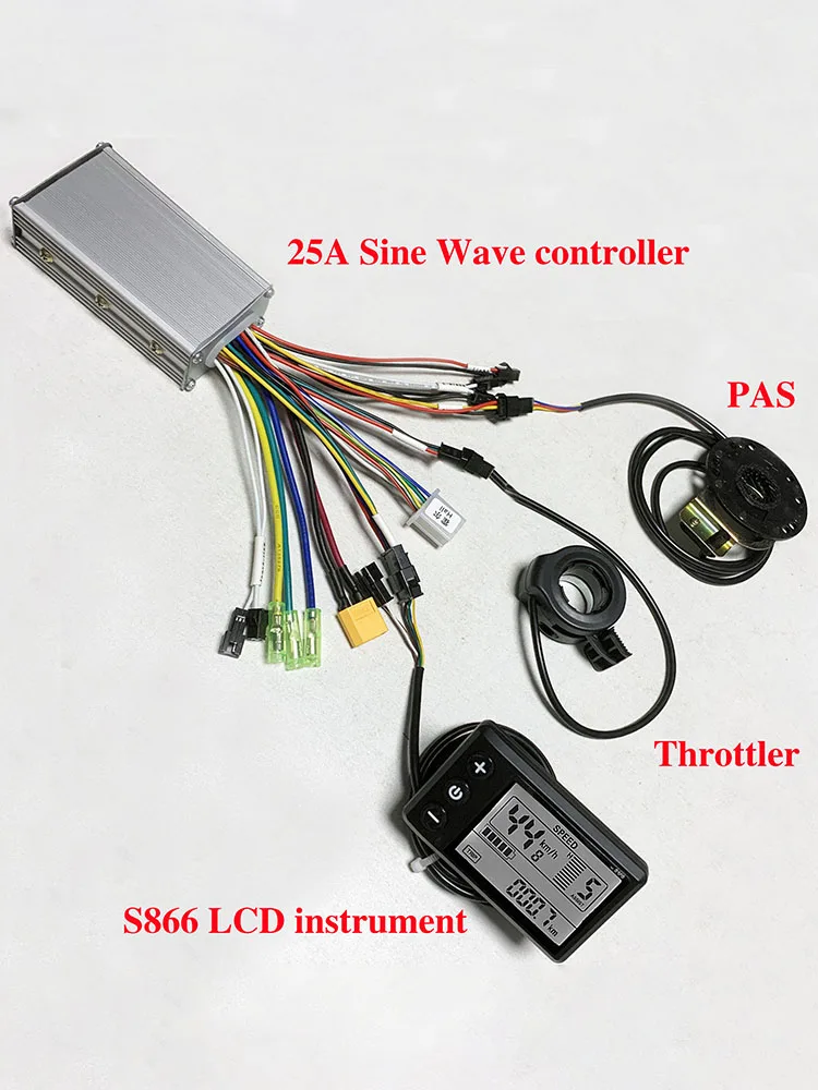 AliExpress NONE 24V 36V 48V 500W 25A Sine Wave Brushless Motor Controller with S866 LCD Display + PAS Sensor + Throttler for E-Scooter E-bike