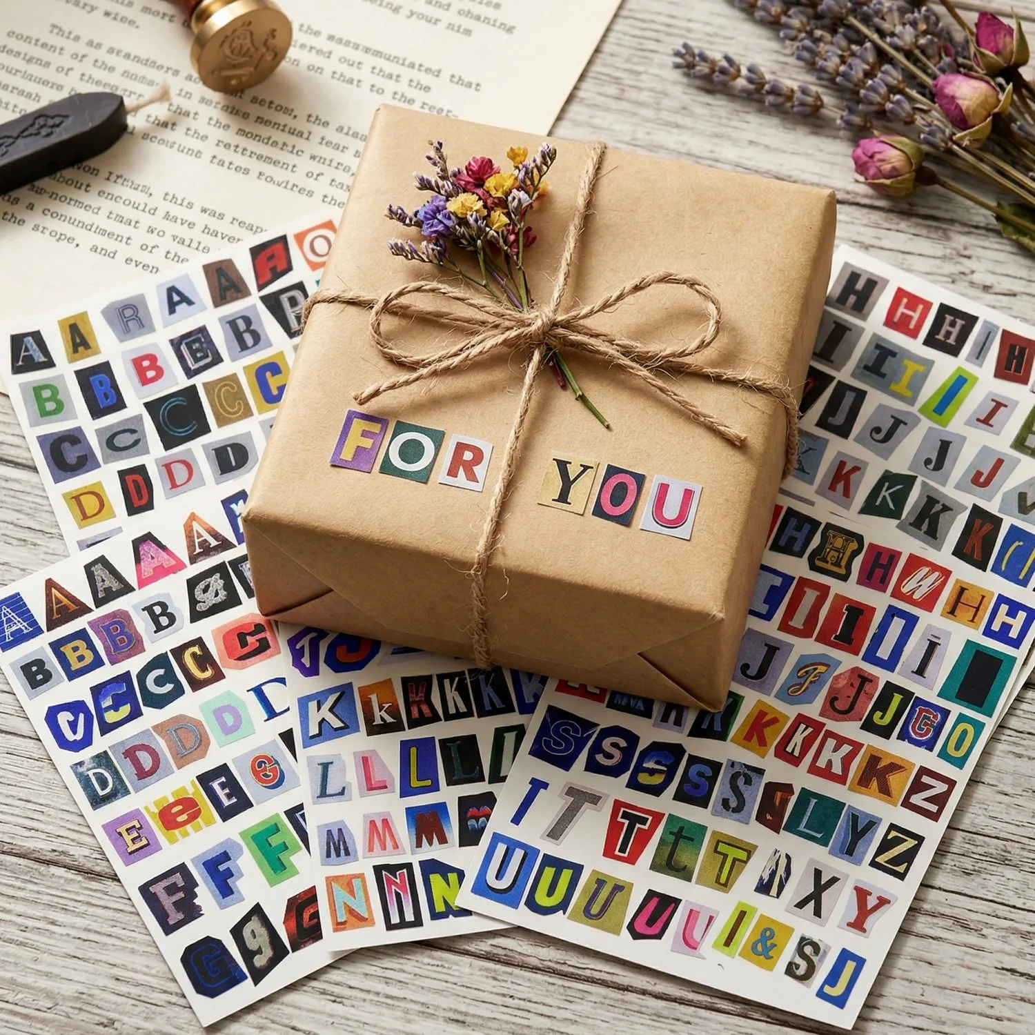 Letter Stickers Suitable for Scrapbooking,Journaling,DIY Crafts,Non-Repeating Vintage Alphabet,Letters for Collage,Planner Decor