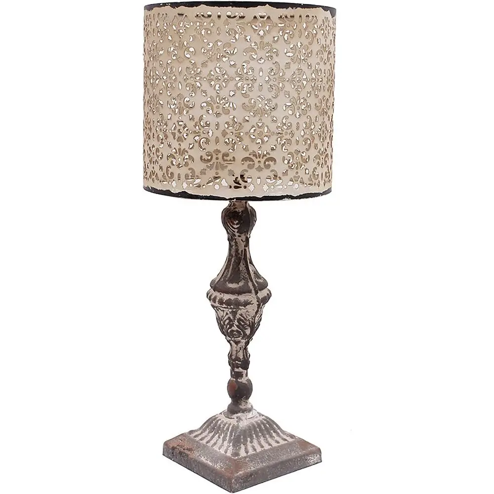 

19.5 Inch Tall Vintage Beige Metal Candle Holder - Pillar Candle Lamp for Table or Mantel