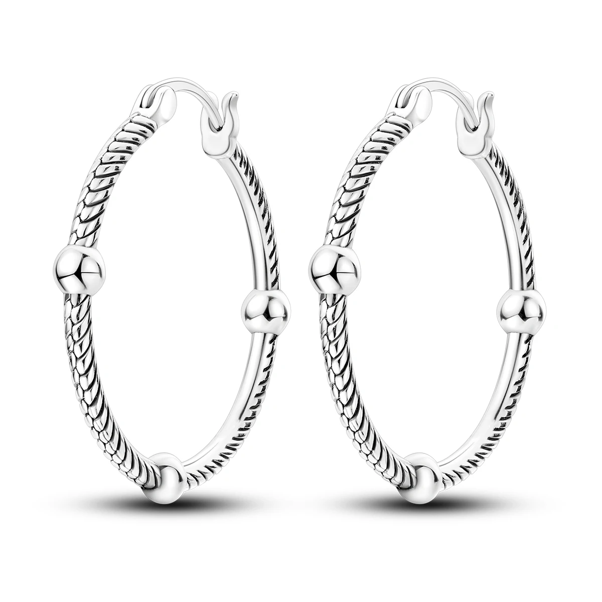 925 Sterling Silver Minimalist Twisted Bead Hoop Earrings For Women Classic Simple Textured Oval CZ Ear Jewelry Gift