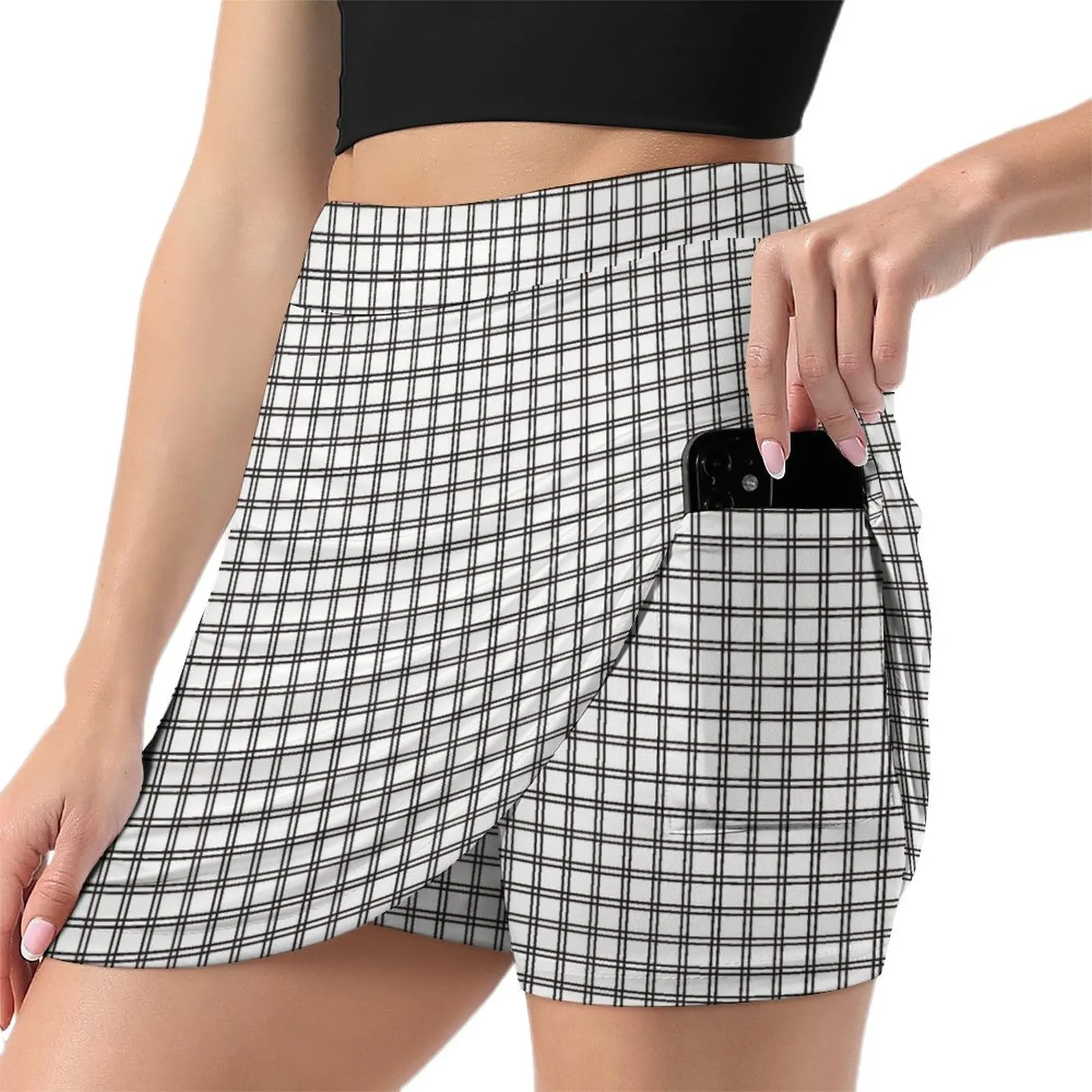 

Plaid Check Print Skirt Black Lines Street Wear Casual Skirts Ladies Vintage Mini Skirt Custom Skort Clothes Birthday Present