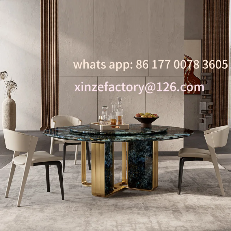 تخصيص البرتغالية الفاخرة الحجر فيلا فندق اللوبي الاستقبال التفاوض ضوء فاخر الفولاذ المقاوم للصدأ الرخام طاولة مستديرة لوكس