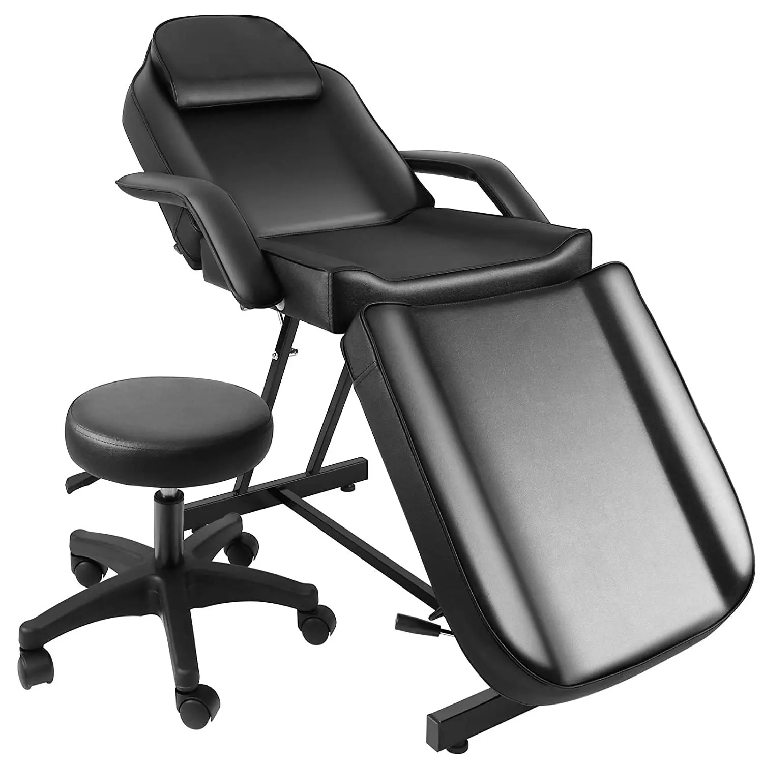 Massage Table Adjustable Massage Bed W/Free Barber Stool Spa Bed Salon Massage Equipment Barber Chair Salon Chair (Black)