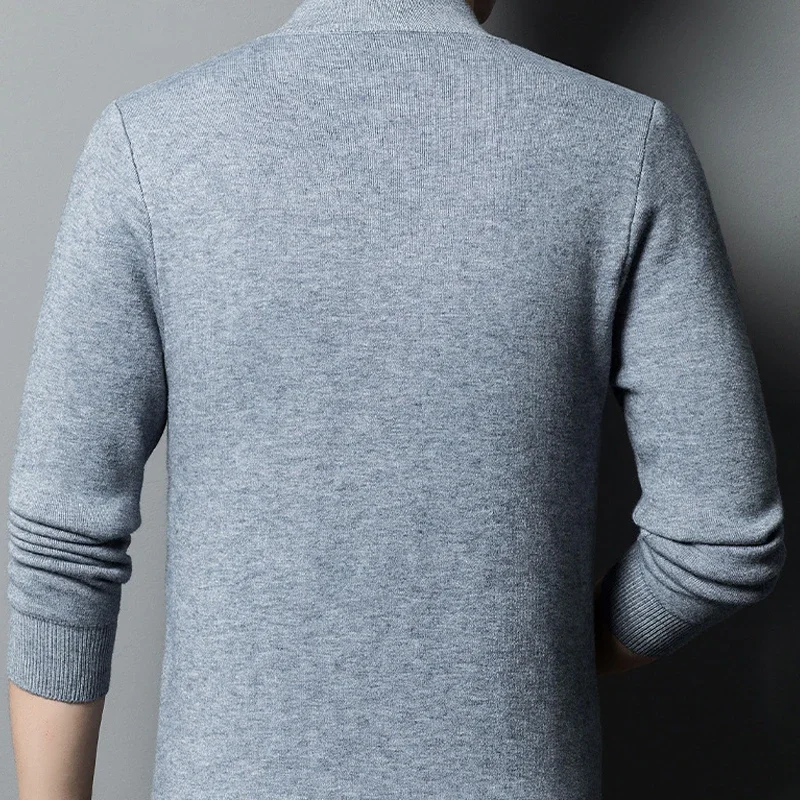 سترات الخريف والشتاء، سترات شبه عالية الرقبة، سترات رجالية كاجوال متعددة الاستخدامات بلون سادة، سترات محبوكة دافئة للرجال #3