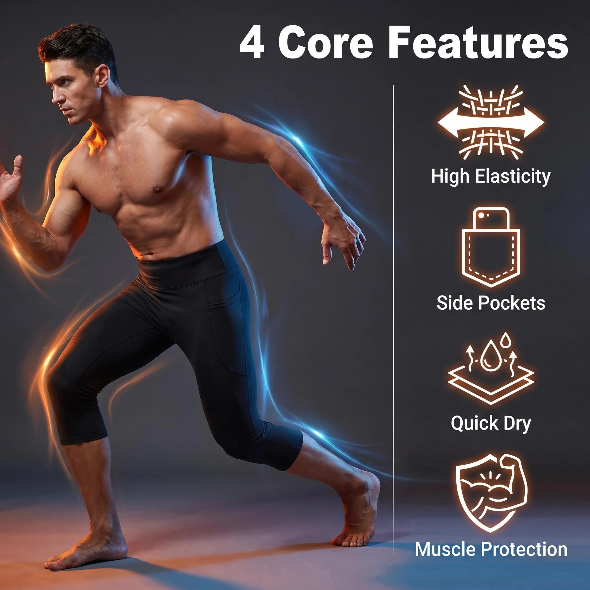 3Pack Men High Waist 3/4 Compression Running Capri Pants With Pockets Quick Dry Gym Fitness Sports Tights Autumn Winter Legging
