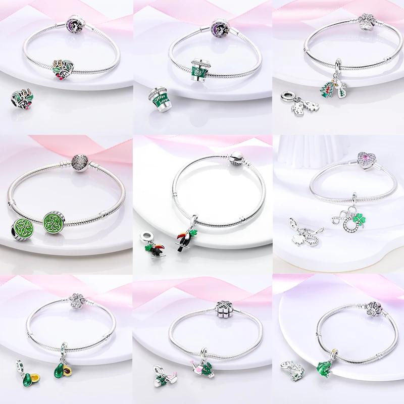2026 925 Sterling Silber Grüner Glücks-Zirkon Vierblättrige Kleeblatt-Serie Charms Niedliche Hundeperlen Passend für Armbänder DIY Schmuck Originelle Frauengeschenke – Detail 4