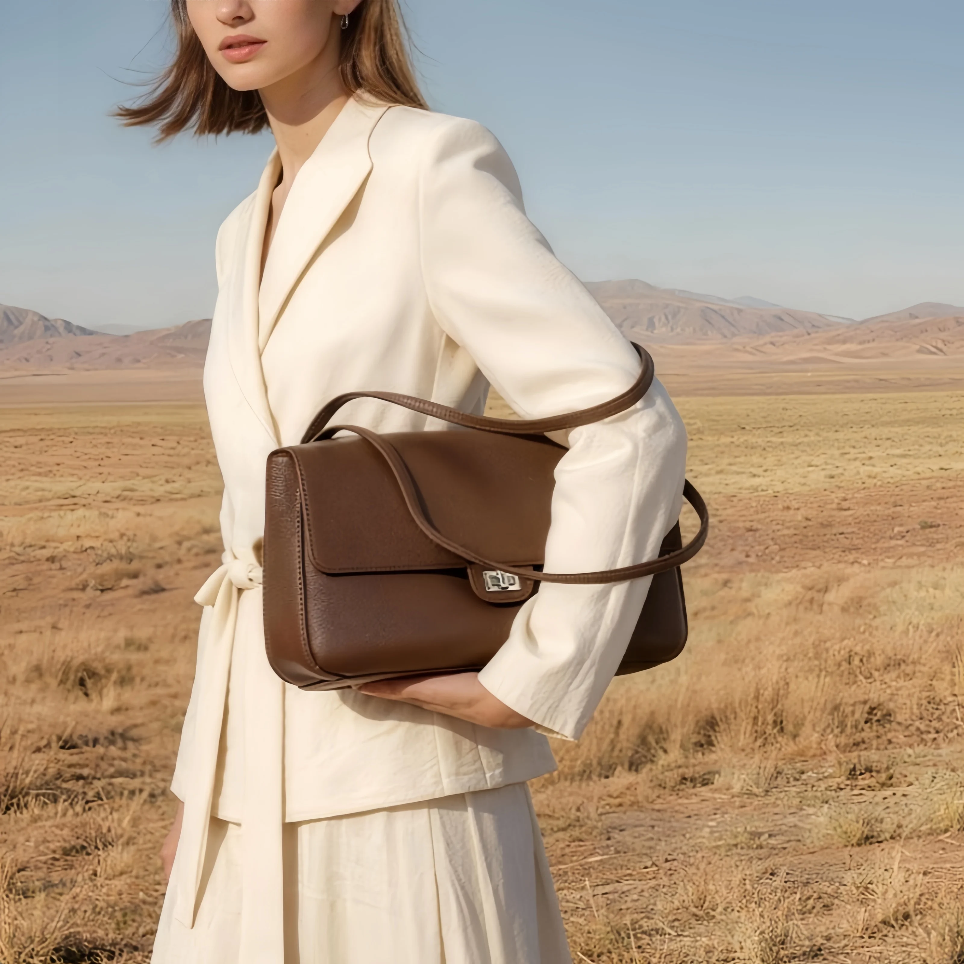 Top-grain Cowhide Korean Version Women's Crossbody Postman Bag Simple Fashion Underarm Shoulder Bag Large-capacity Tote Bag