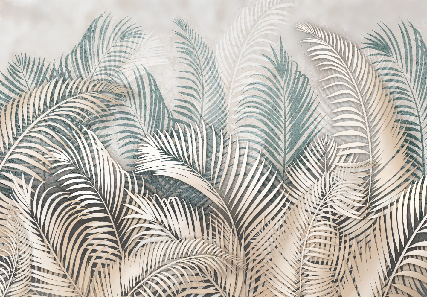 Customized Size Mural Living Room Sofa TV Background Plants Leaves Decoration Painting Grey Cream Caramel Leaves wallpaper