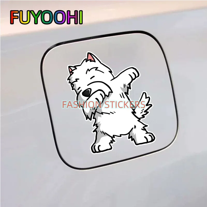 FUYOOHI Funny Dabbing West Highland White Terrier Dog Vinyl Waterproof Stickers and Decals Car Laptop Wall Window Bumper Sticker