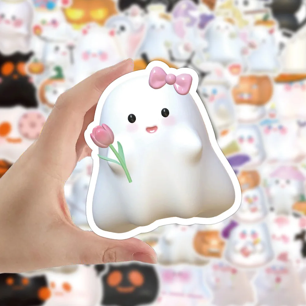 10/30/60PCS Cute Cartoon 3D Ghost Stickers decorazione di Halloween decalcomanie per Skateboard frigo Bike Notebook Car Sticker giocattoli fai da te