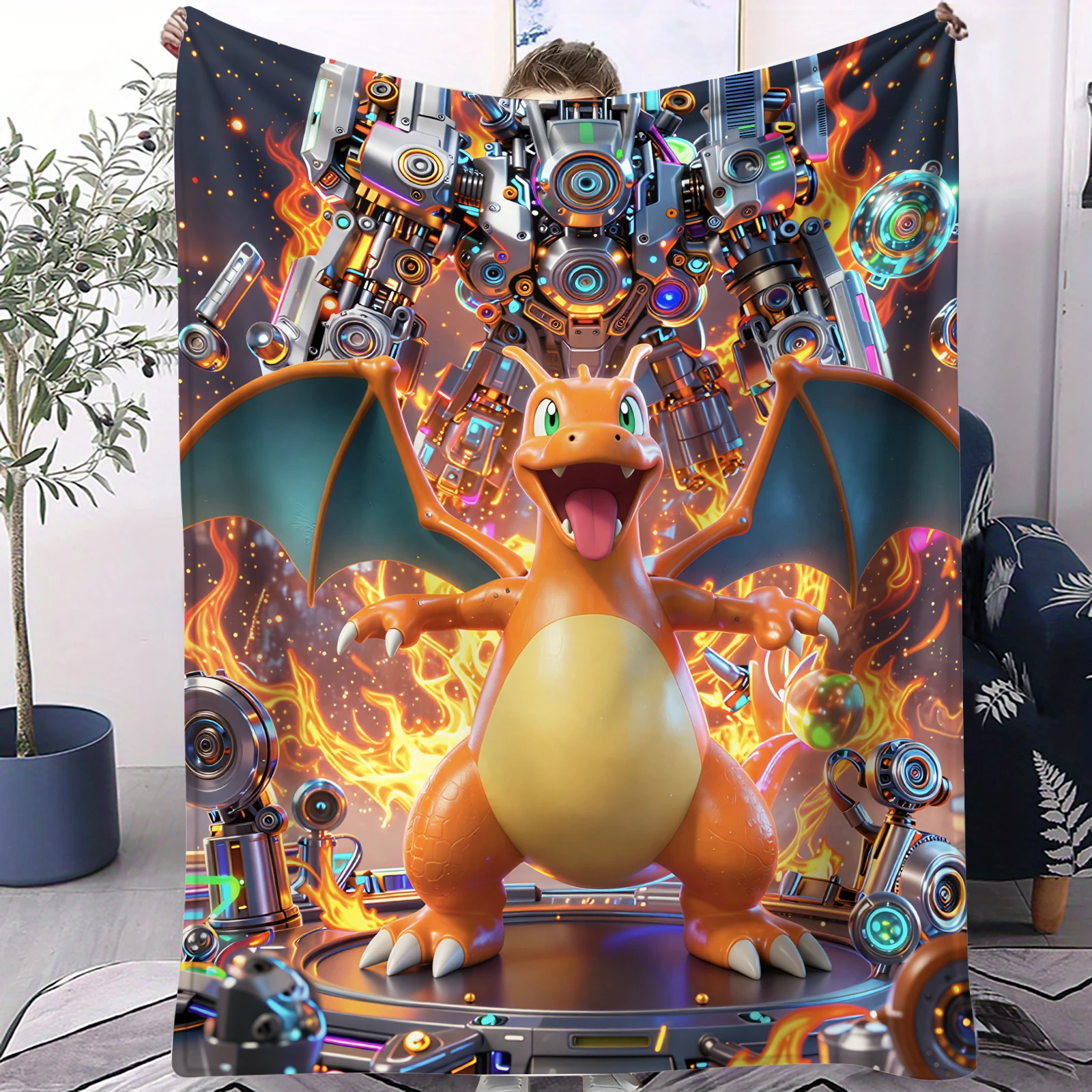 

Классический плед с принтом покемонов, многофункциональный, подходит для дивана, кровати, улицы, путешествий, подарок для фанатов аниме