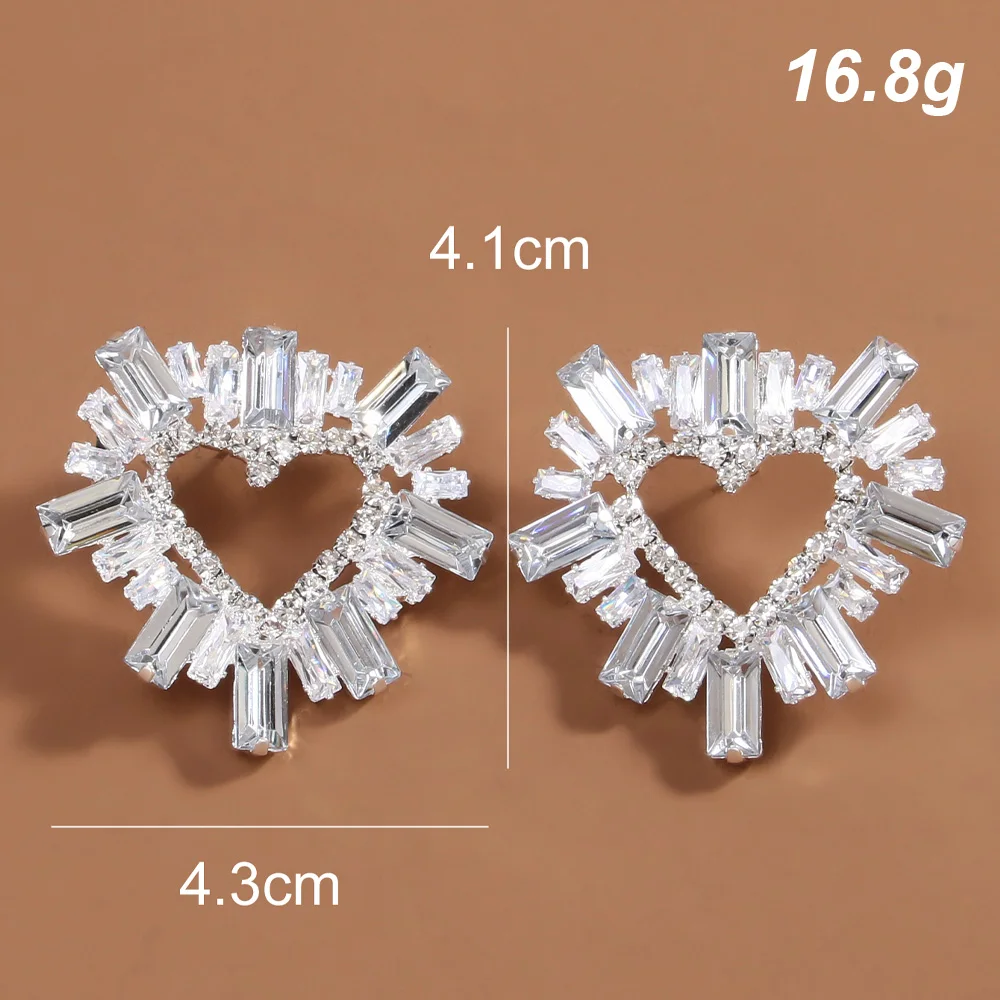 Stonefans Fashion Shiny Crystal Hollow Heart Earrrings for Women Classy Bridal Large Earrings Wedding Ear Jewelry Accessories