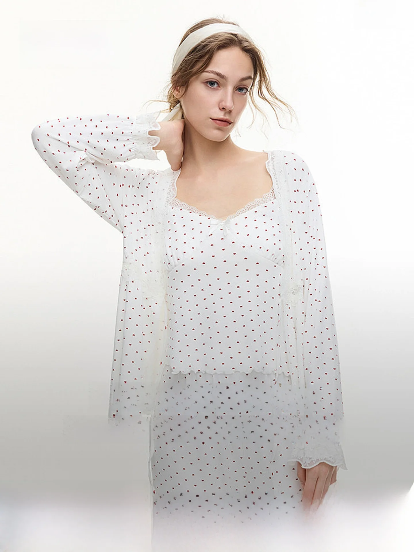 ELLE Lace Chemise Nightgown Three-Piece Set Women's Summer New Cool Feeling Can Be Worn outside High-End Home Clothes