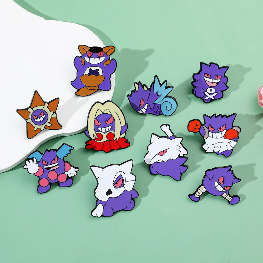 10Pcs Set Pokemon Cartoon Creative Gengar Alloy Brooch Anime Character Metal Badge Enamel Pins Backpack Decoration Accessories