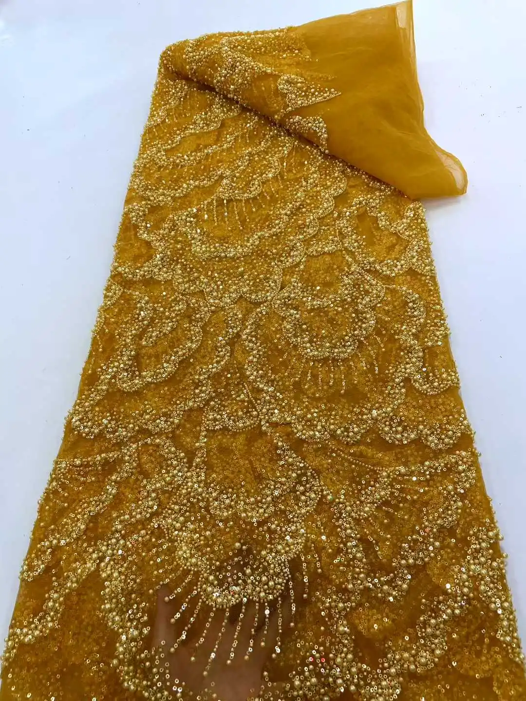 

African Lace Fabric 2025 Sequins Beaded Embroidery Groom Nigerian Bridal High Quality French Tulle Lace Fabric For Wedding