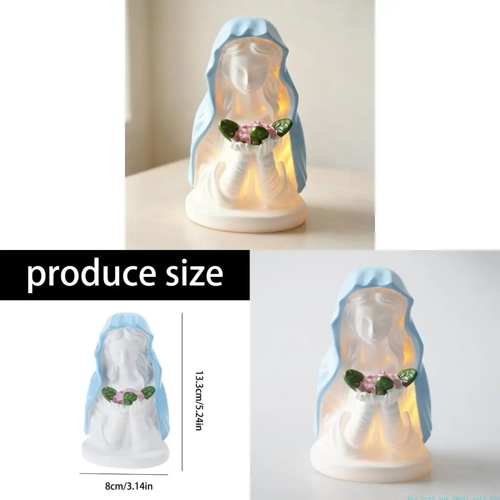 581C Virgins Marys Prayer Night LightsElegant Religious Statue Lamp LED Devotional Table Lamp Catholic Home Decors for Bedroom