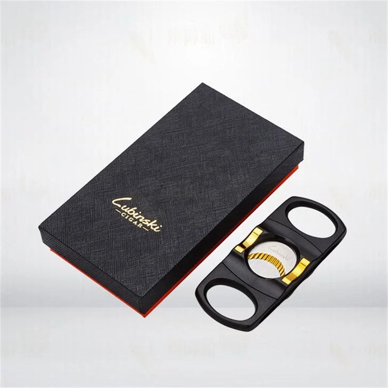 LUBINSKI Cigar accessory Metal Cigar Cutter Golden Pocket Cigar Guillotine With Holder Stand Gift Box CT-012