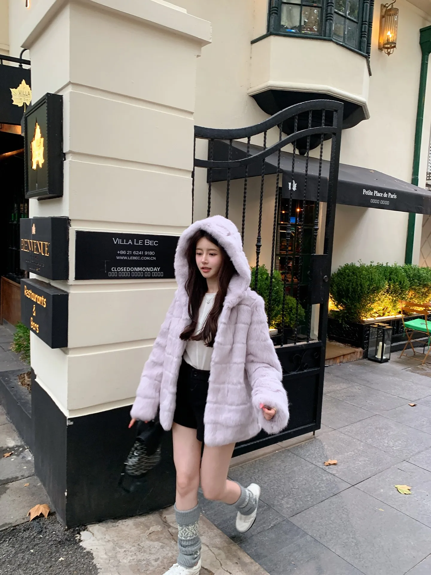 

Sli Cold-resistant Hat Rabbit Fur Coat Women's New Winter Long Sve Loose Fit Warmth Callme Daisy Purple Ear Rabbit Coat