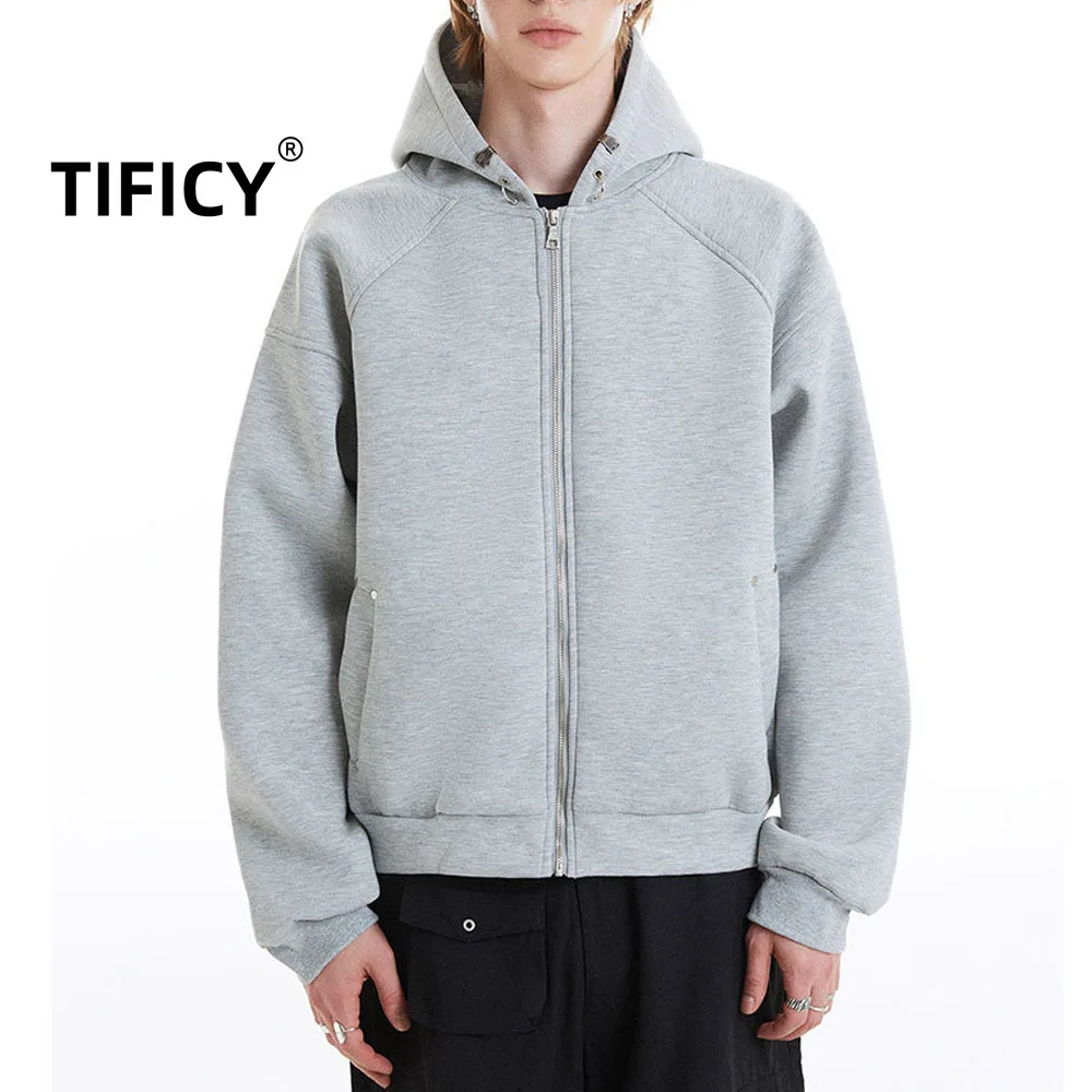 

High Street Hoodie Sweatshirts Tops Men's Short and Wide Fit Loose Basic Solid Color Women's Hooded Sweatshirts Tops Zipper