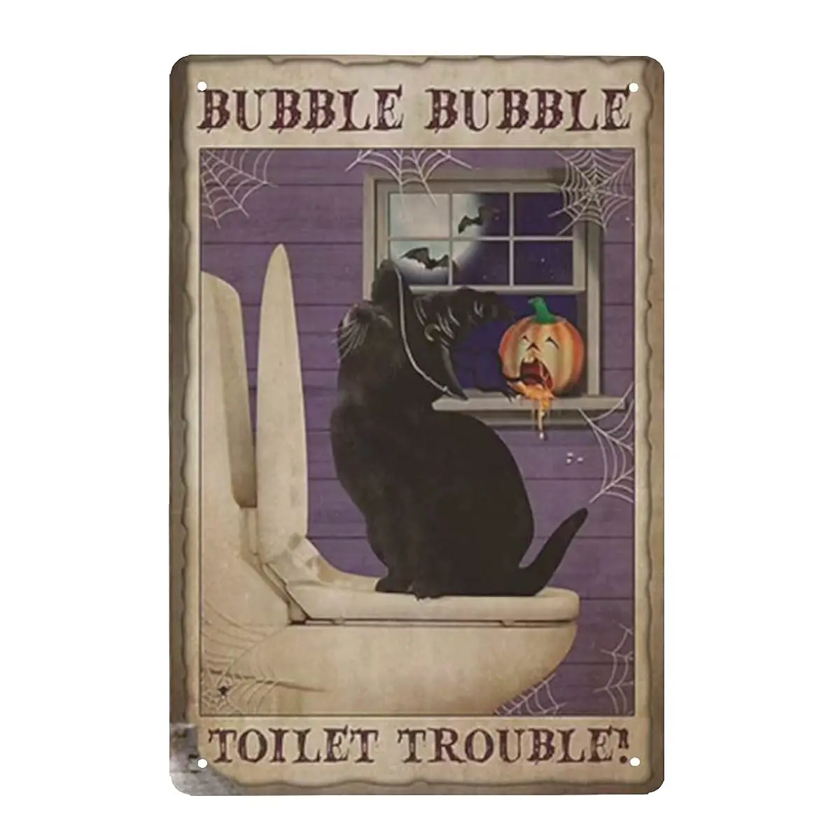 Black Cat Halloween Poster Metal Sign Vintage Bubble Bubble Toilet Trouble Wall Decor for Home Bar Club Cafe Living Room Birthda