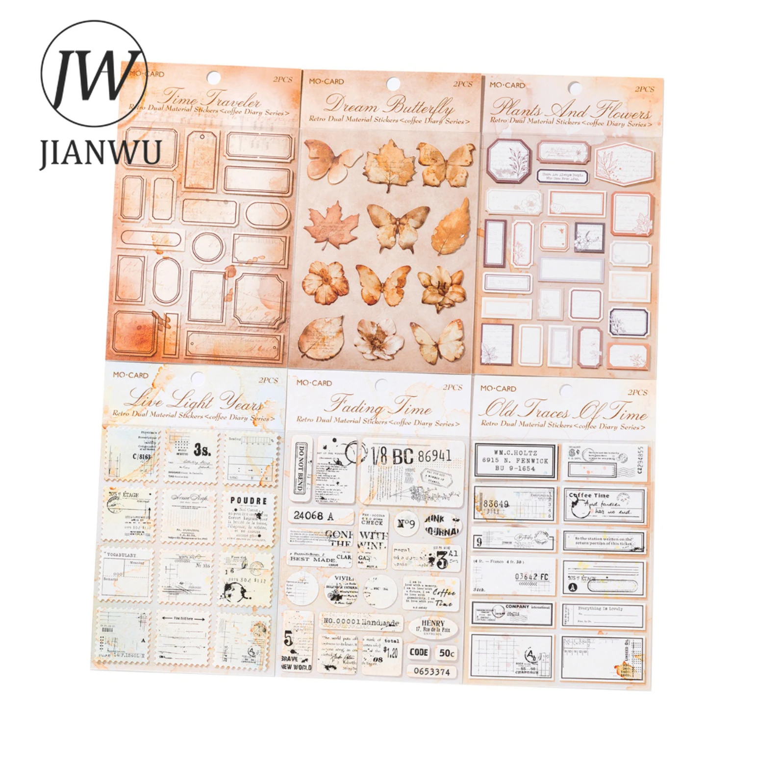 JIANWU 2 Sheets Coffee Diary Series Vintage Border Material Decor Sticker Creative DIY Journal Collage Stationery