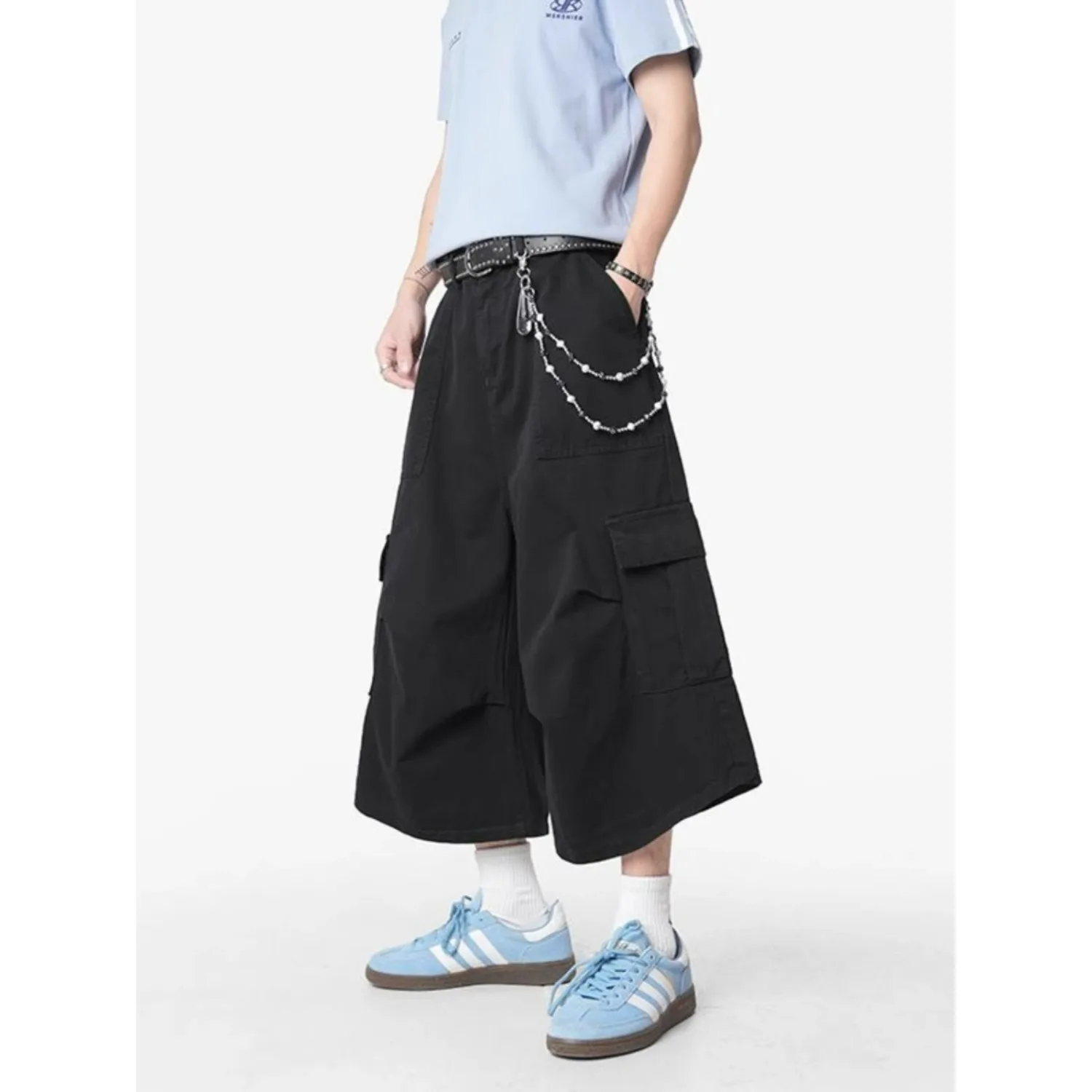 ストリートカーゴパンツ男性 2025 夏ワイドレッグ 7 インチ速乾性マルチポケットカーゴショーツ男性 Y2k アウトドアカジュアルパンツ