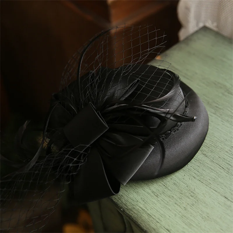 Chic Satin Bowknot Fascinator Hat Retro Women Cocktail Wedding Party Church Headpiece Headwear Hair Accessories