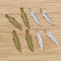 20pcs 27x7mm Feather Charms Tibetan Bronze Antique Silver Color Pendants Antique Jewelry Making DIY Handmade Craft