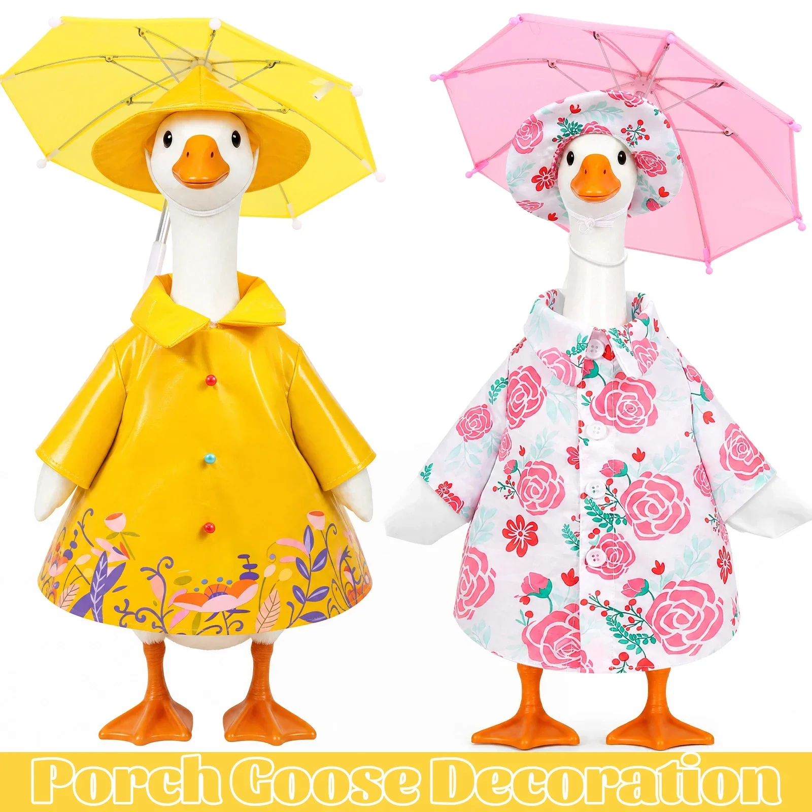 Raincoat Porch Goose Outfit Umbrella Hat Set Waterproof Summer Lawn Goose Clothes Outdoor Garden Decor Statue Dress Up