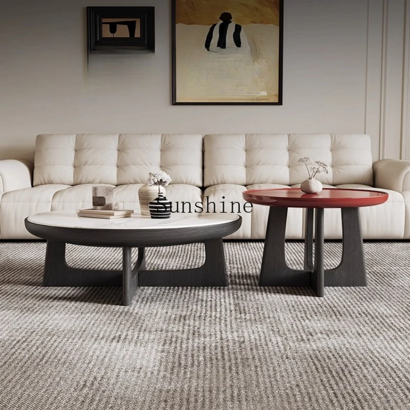 

Medieval small apartment microcrystalline stone round light luxury coffee table combination