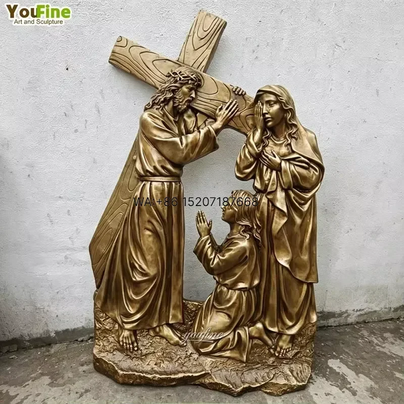 Wmwmnu for YouFine Cast Christ Jesus Bronze 14 Stations of the Cross Religious Relief Sculpture Church Garden Decoration Art