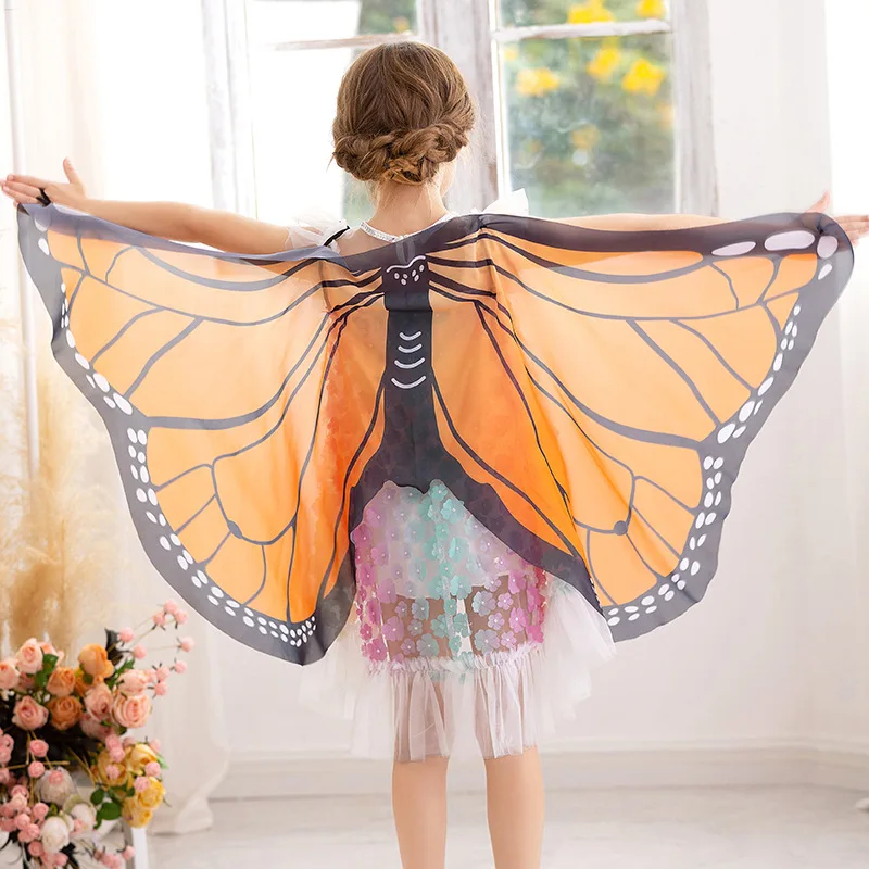 Mantello da folletto Ali di farfalla Mantello Fantasia Ragazze Scialle da fata Vestito per bambini Costume Natale Halloween Festival Forniture per feste Cosplay