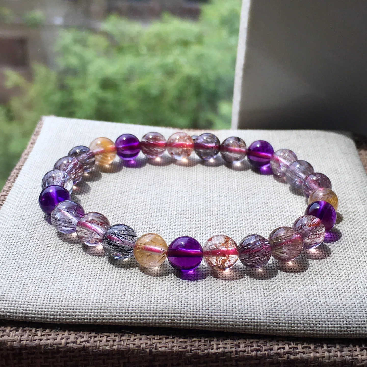 

7 мм натуральный бразильский супер семь мелодий браслет ювелирные изделия для женщин леди красота подарок камень целебный кристалл круглые бусины нити