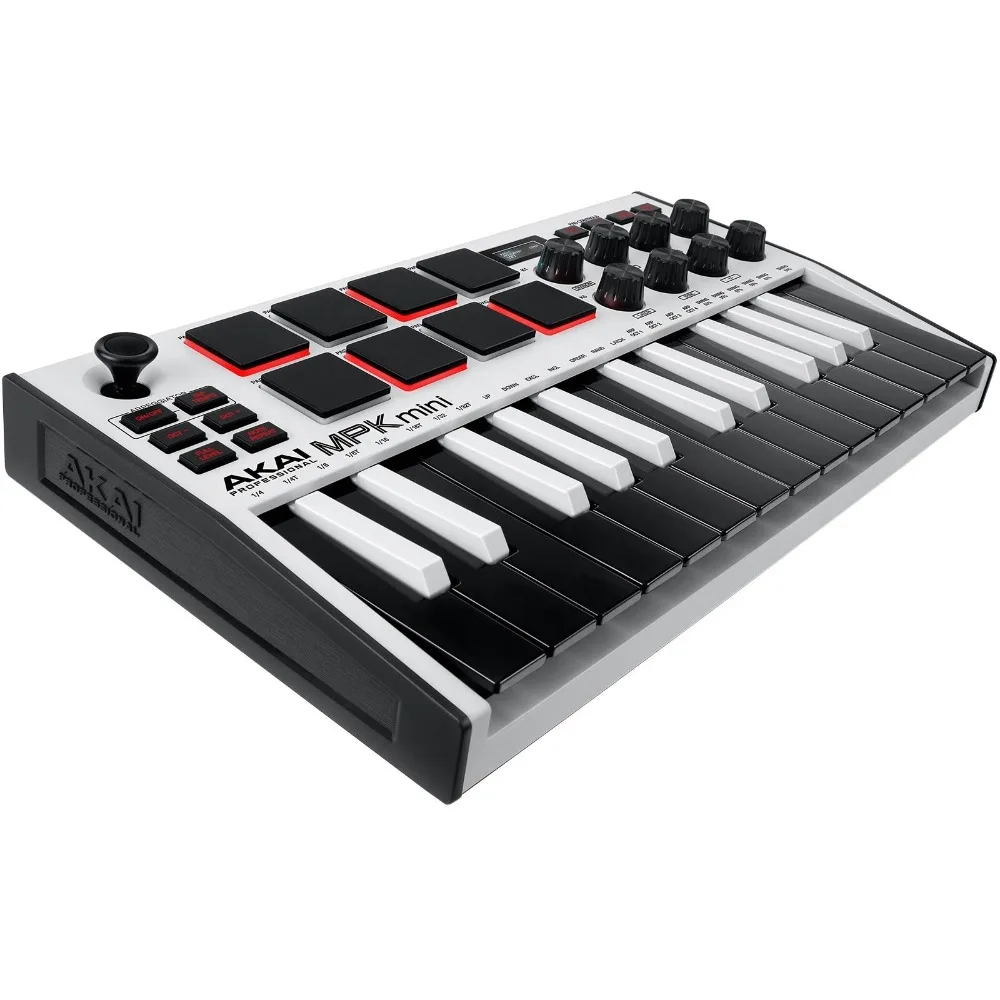وحدة تحكم بلوحة مفاتيح MPK Mini MKII MK3 بيضاء مكونة من 25 مفتاحًا USB MIDI مع سماعات الرأس