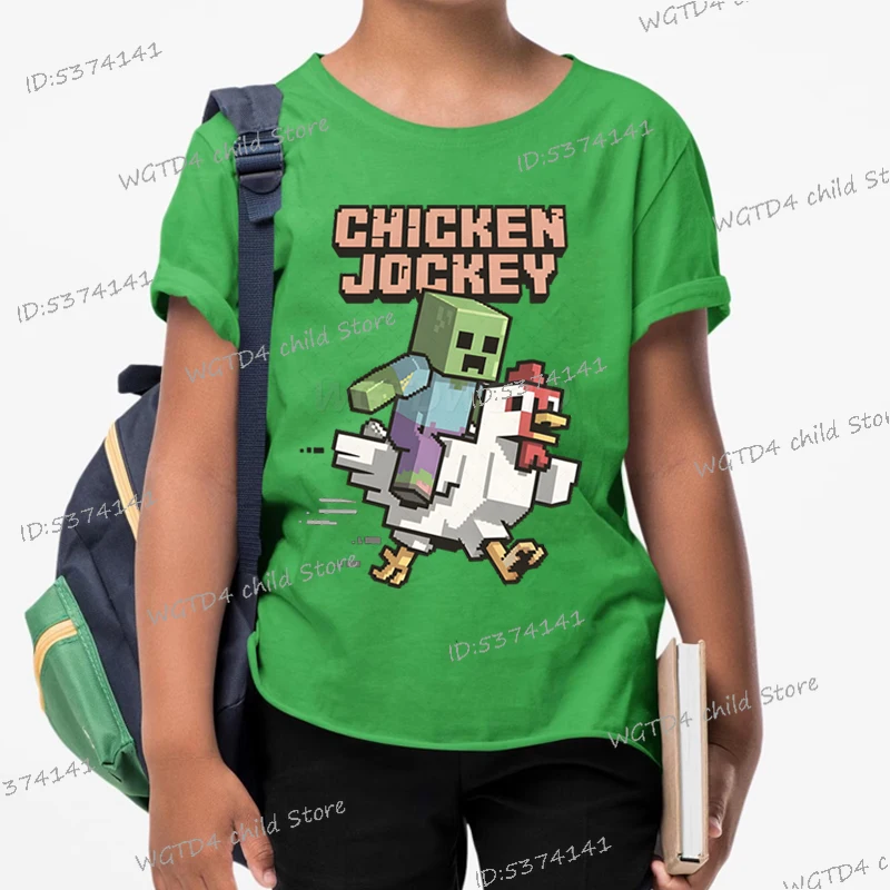 Camiseta gráfica de pollo Jockey 2025, ropa para bebés y niños, camiseta de manga corta a la moda de dibujos animados, Top informal de Jockey de pollo para niños