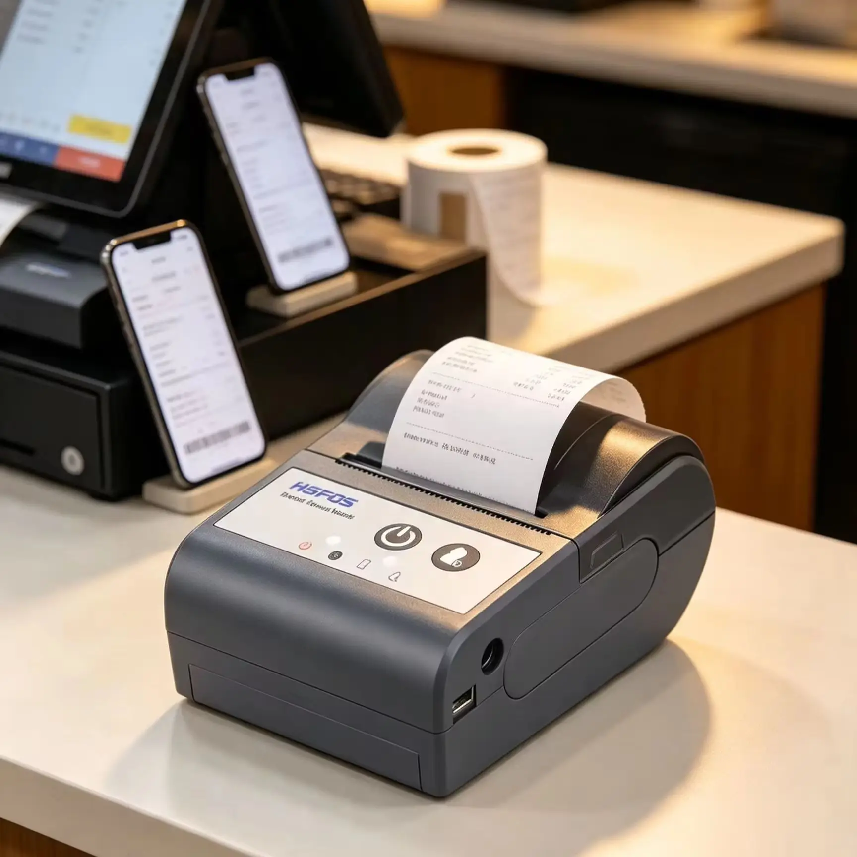 HSPOS 591AI 2 Inch Portable Receipt Printer Bluetooth USB 1500mAh 200km 45 Languages QR Raster Print for Mobile POS Retail Resta