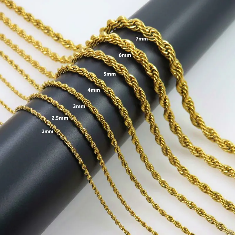 Stainless Steel Twist Rope Long Chain 2mm-7mm 45cm-80cm Gold Color Waterproof Choker for Men Women Neck Jewelry Gift Wholesale