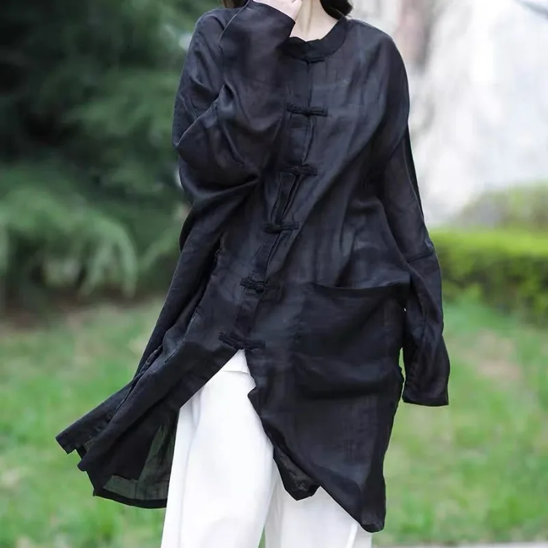 

2025 New Spring Cotton and Hemp Shirt for Women Original Design Loose Large Chinese Sunscreen Blouse Casual Thin Tops