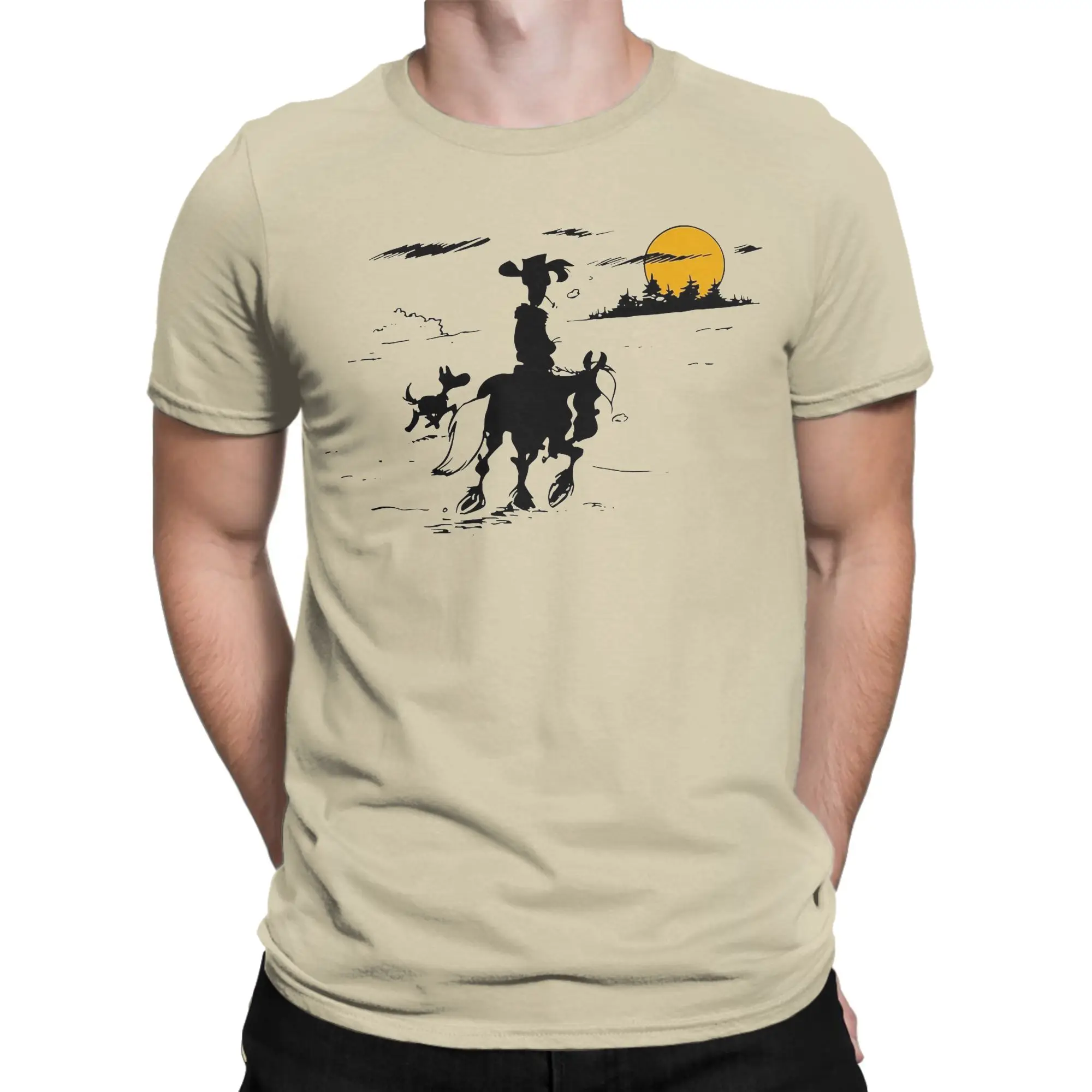 Lucky Luke Jolly Jumper and Rantanplan T Shirts Men Pure Cotton Fun T-Shirt Round Neck  Tee Shirt Short Sleeve Clothing Original