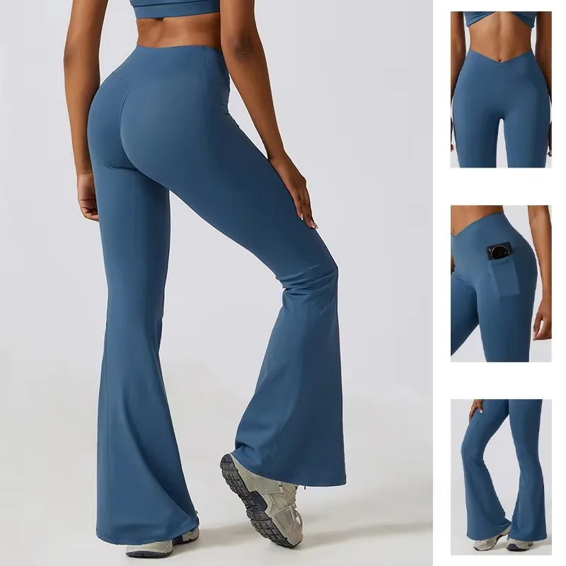 Women leggings slim yoga pants women high waisted wide leg pants sports bell bottoms breathable quick dry bottom Fitness pants