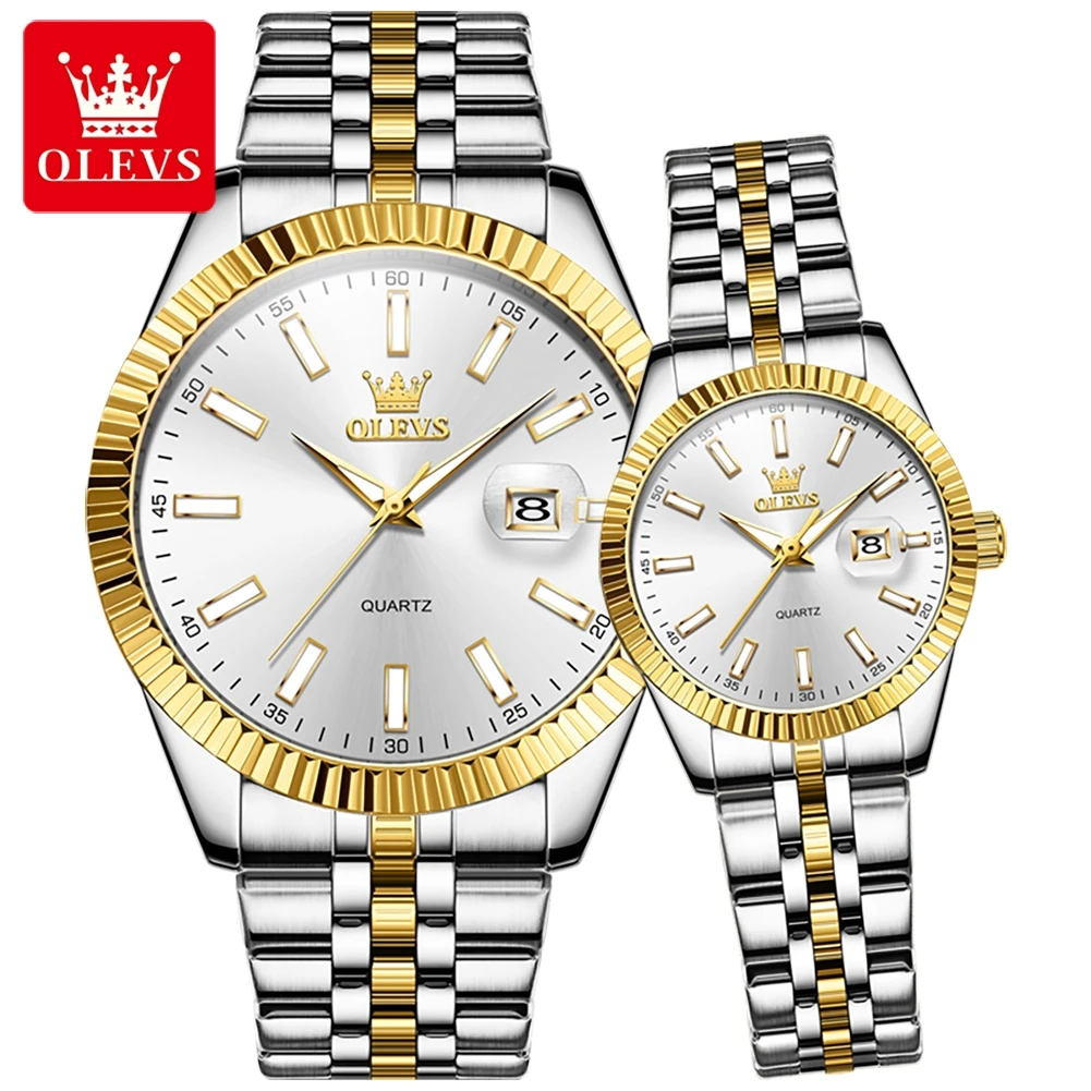 OLEVS 5593 Fashion Calendar Quartz Couple Wristwatch Luxury Original Waterproof Watch For Men Women Stainless Steel Dress Watch