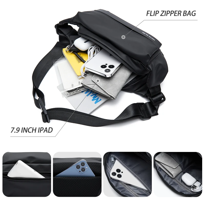 Imagem -03 - Outdoor Man Shoulder Bolsa Casual Ciclismo Pequeno Cintura Pack Hip Pvc Couro Anti-roubo Multifuncional Esporte Daily Sling Bag