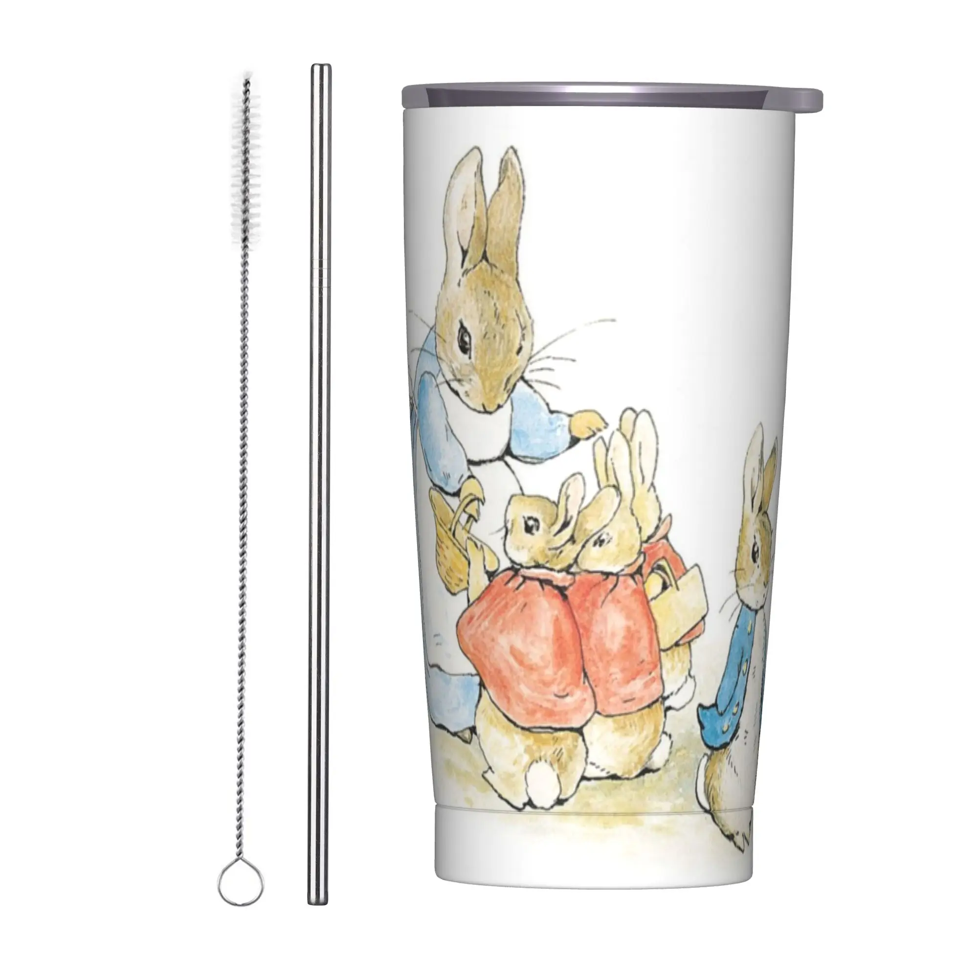 Peter Rabbit - Beatrix Potter Insulated Tumbler with Straws Fairy Tale Children Vacuum Coffee Mugs Travel Car Bottle Cup, 20oz