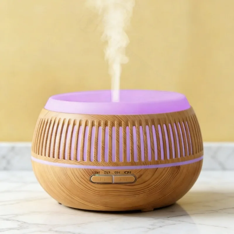 500ml Wood Grain Aroma Diffuser Hollow Colorful Light Humidifier Essential Oil Diffuser Home Air Moisturizing Fragrance Machine