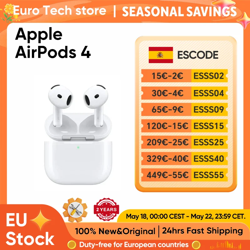 Audífonos Inalámbricos Bluetooth Apple AirPods 4 Originales con Cancelación Activa de Ruido, Audio Adaptativo, Sonido Ambiental, hasta 30h de Duración con Estuche