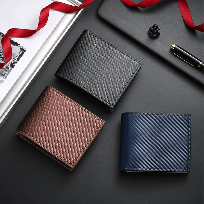 2026 Men\'s Carbon Fiber Short Wallet with Integrated Zipper Coin Pocket, Multifunctional Card Bag & Credit Card Holder Design
