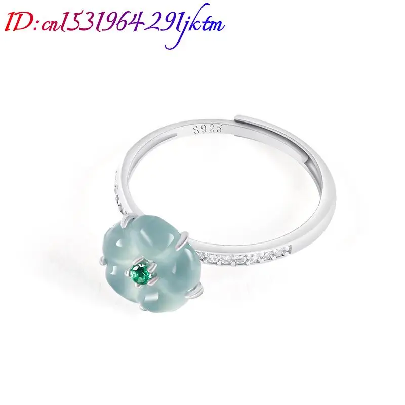 Blue Burmese Jadeite Flower Rings 925 Silver Natural Burmese Jade Luxury Talismans Fashion Accessories Gifts for Women view 4