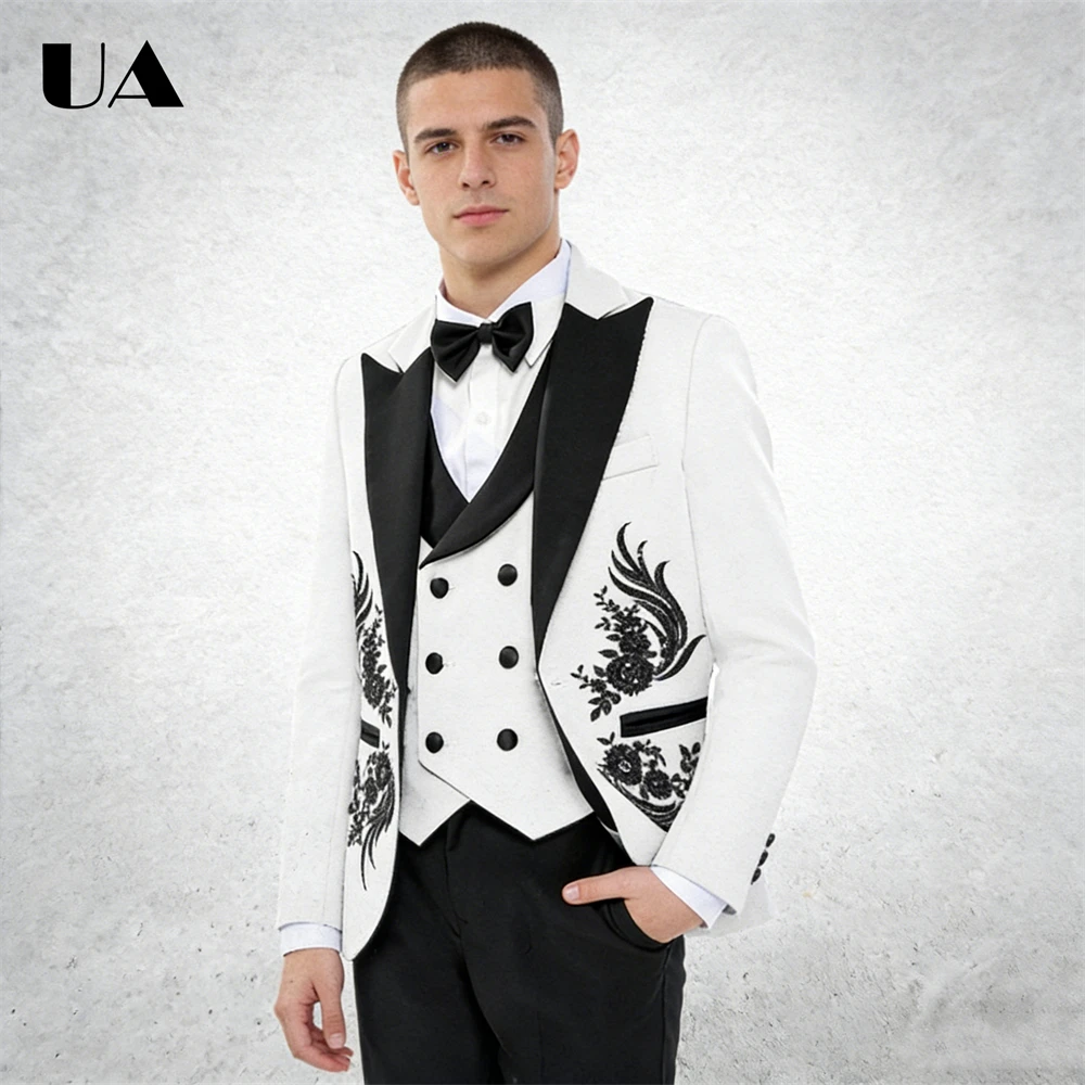 

Beaded Lace Appliques Suit Set for Men, Three Pieces Formal Suit Attire, Costume Performance Suits, Jacket Vest Pants Tuxedo