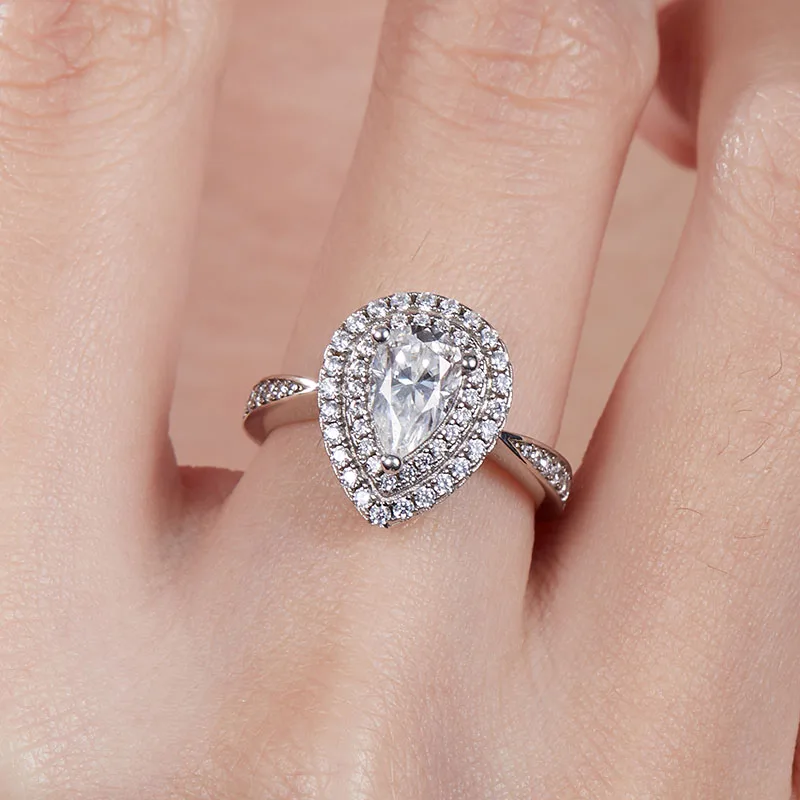 موضة جديدة D اللون 8*5 مللي متر 1.0CT الكمثرى قطع S925 فضة المرأة خاتم مع GRA معتمد للنساء هدايا الزفاف غرامة مجوهرات